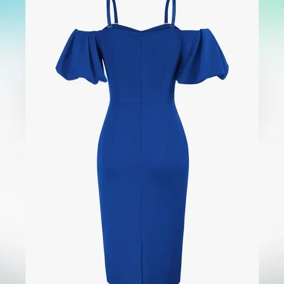 Women Off Shoulder Ruched Bodycon Vintage Cocktail Party Dress - Picture 2 of 5